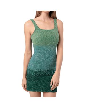 Self-Adore Ombre Hand Beaded Embellished Mini Dress - Green