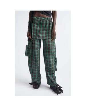Collina Strada Lawn Plaid Skirt Overlay Cargo Pants - Green
