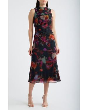 Vince Camuto Ruched Floral Print Cocktail Dress - Black