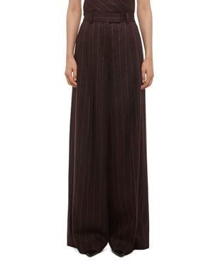 Helmut Lang Pinstripe Wide Leg Linen Blend Pants - Brown