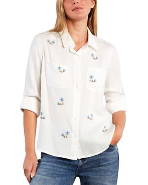 Billy T Sunny Ditsy Floral Embroidered Button-Up Shirt - White