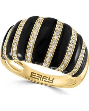 Effy 14K Onyx Diamond Ribbed Ring - Metallic