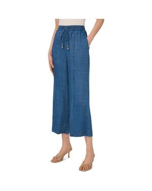 Cece Pintuck Chambray Wide Leg Crop Pants - Blue