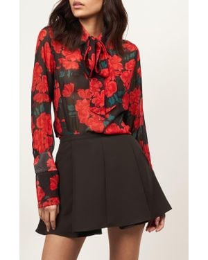 Equipment Mahalia Floral Tie Neck Silk Top - Red