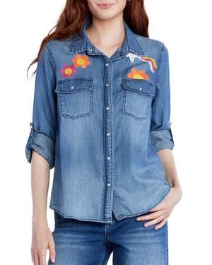 Billy T Peace & Love Embroidered Button-Up Shirt - Blue
