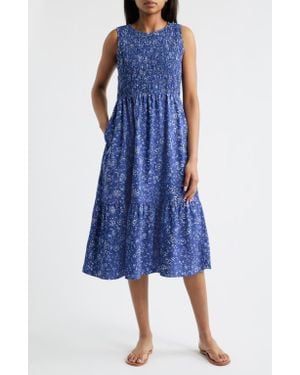Beach Lunch Lounge Jules Smock Bodice Dress - Blue