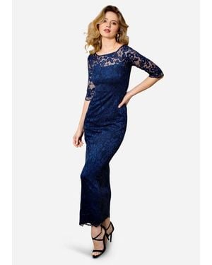 Alie Street London Lila 3/4 Sleeve Lace Maxi Gown - Blue