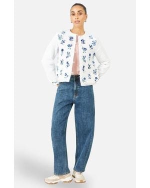 Yumi' Floral Embroidery Cotton Jacket - Blue