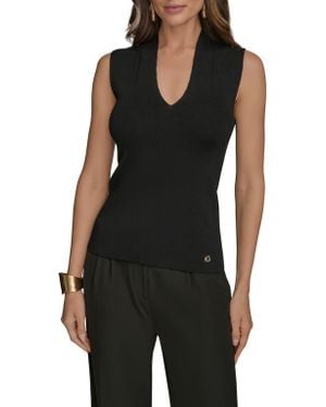 Donna Karan V-Neck Sleeveless Sweater - Black