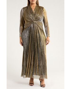 Anne Klein Metallic Twist Front Long Sleeve Maxi Dress - Multicolor