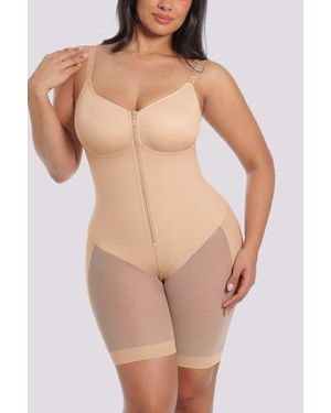 Shapellx Body Shaper With Zipper Crotch Mid-Thigh Bodysuit - Natural