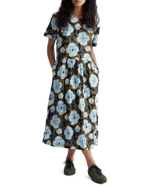 Seasalt Cornwall Brouse Floral Print Organic Cotton Midi Dress - Green