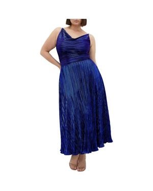City Chic Kamila Plissé Metallic Sleeveless Maxi Dress - Blue