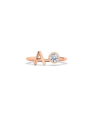 HauteCarat Letter Lab Created Diamond 18K Rose Ring - Multicolor