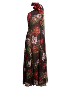 Oscar de la Renta Peony Print Silk Chiffon Halter Gown - Multicolor
