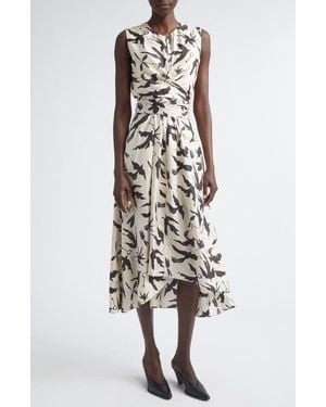 Altuzarra Penny Bird Print Draped Asymmetric Silk Dress - White
