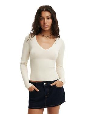 Cotton On Close Knit V-Neck Top - White