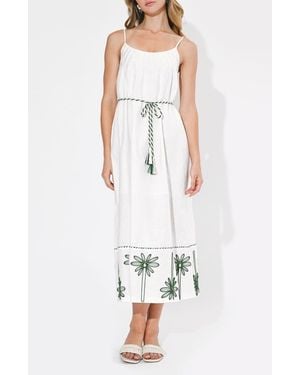 Adelyn Rae Sophia Palm Tree Embroidered Belted Maxi Dress - White