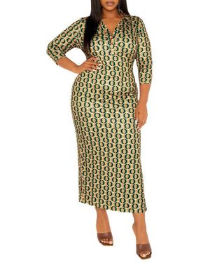 Buxom Couture Geometric Print Body-Con Maxi Dress - Green