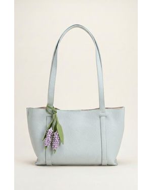 Modenaire Pebbled Leather Tote Bag With Removable Pouch And Charm - Blue