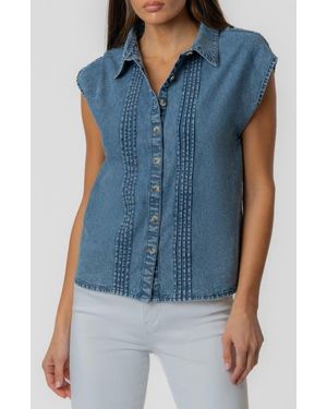 Kut From The Kloth Penelope Pintuck Cap Sleeve Denim Shirt - Blue