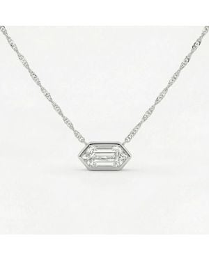 Bliss Diamond Certified 3/4Ct Long Hexagon Bezel Diamond East West Pendant Necklace Lab Grown - Metallic