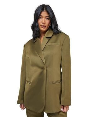 Warehouse Premium Satin Oversized Blazer - Green