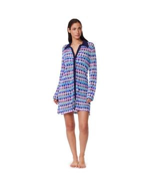 Gottex Retro Riviera Netted Crochet Buttoned Tunic Cover-Up - Blue