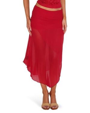 Tiger Mist Mariana Asymmetric Hem Mesh Skirt - Red