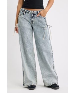 YMI Side Cinch Bow Wide Leg Jeans - Blue