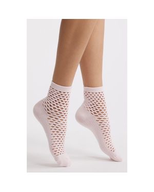 Stems Netted Crew Socks - Pink