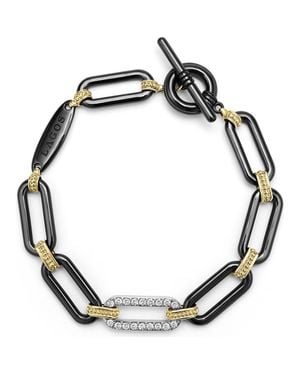 Lagos Pavé Diamond Black Ceramic Link Bracelet