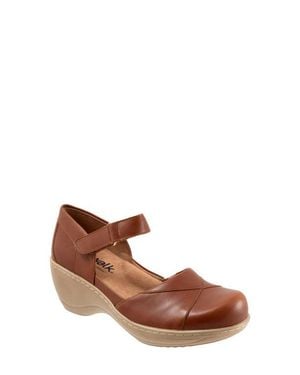 Softwalk Miri Ankle Strap Platform Wedge Clog - Brown