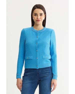 Ming Wang Raised Diamond Ribbed Knit Cardigan - Blue