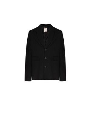 Pcfg Free Heaven Eyelet Details Striped Blazer - Black