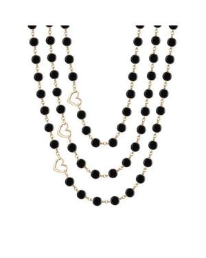 Rejected Hearts Club Onyx Glass Bead 3-Layer Necklace - Metallic