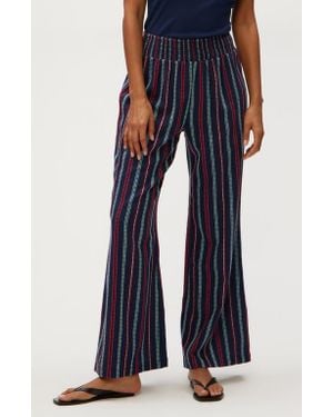 Michael Stars Sita Embroidered Stripe Cotton Wide Leg Pants - Blue