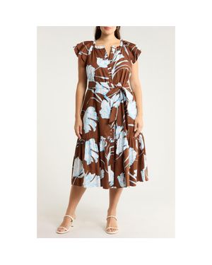 Sugarlips Zico Floral Print Midi Dress - Brown