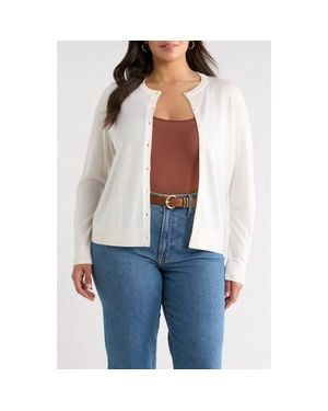 Caslon Merino Wool Blend Crewneck Cardigan - White