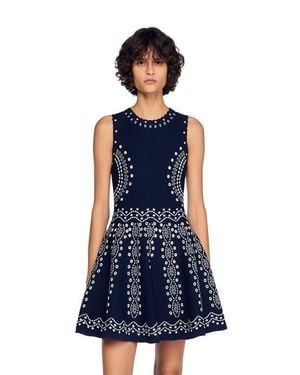 Sandro Scarf-Print Knit Short Dress - Blue