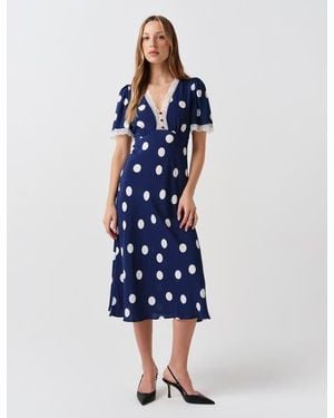 Ghost Belle Lace Crepe Midi Dress - Blue
