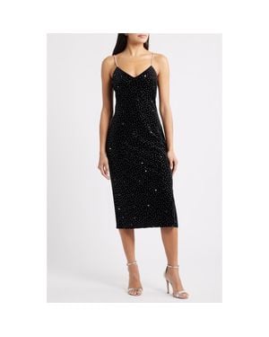 Sam Edelman Velvet Rhinestone Embellished Midi Slipdress - Black
