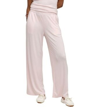 Barefoot Dreams Scalloped Trim Pointelle Wide Leg Pants - Red