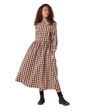 Celtic & Co. Collarless Gingham Midi Dress - White