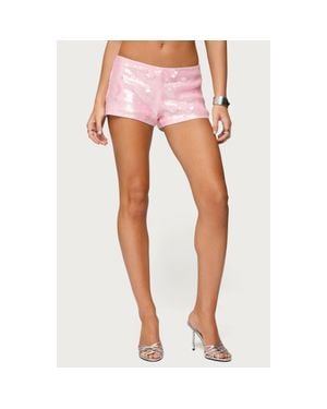 Edikted Lizzie Flower Sequin Micro Shorts - Pink