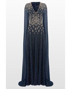 Jenny Packham Moonlight Star-Embellished Cape-Design Maxi Dress - Blue