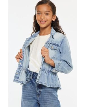 Kancan Penny Peplum Denim Jacket - Blue