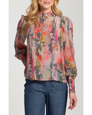 Apny Puff Shoulder Button Front Top - Red