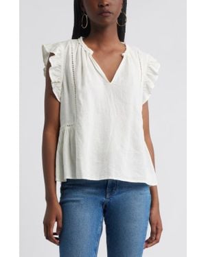 Treasure & Bond Ruffle Sleeve Linen Blend Top - White