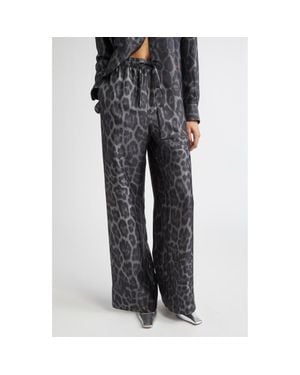 Stella McCartney Leopard Print Silk Pajama Pants - Gray
